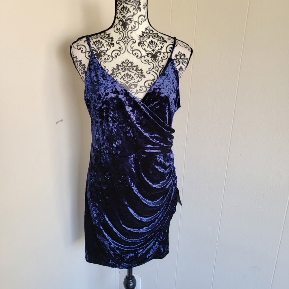 Lulu's Glow UP Girl Navy Blue Crushed Velvet Ruched Mini Dress - Picture 2 of 4